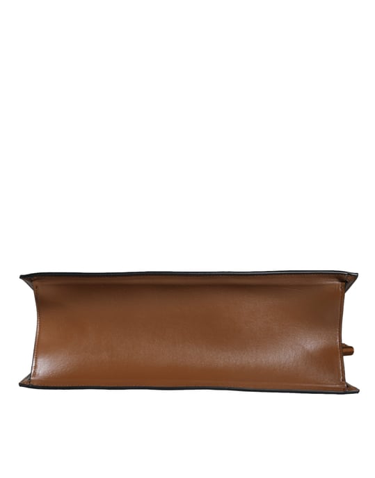 Braune Jacquard-Leder Schultertasche mit Logo und Top-Handle - Image 5