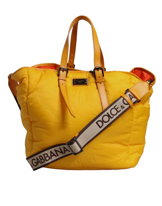 Gelbe Orange Nylon-Logo-Plakette Hand- und Schultertasche - Image 2