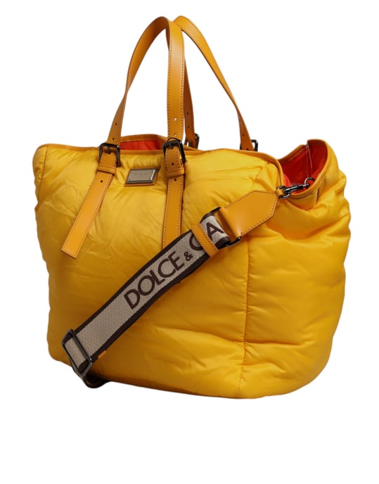 Gelbe Orange Nylon-Logo-Plakette Hand- und Schultertasche - Image 3