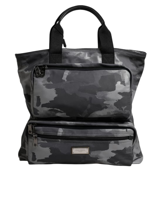 Grau Camouflage Baumwoll-Shopper mit mehreren Fächern - Image 2