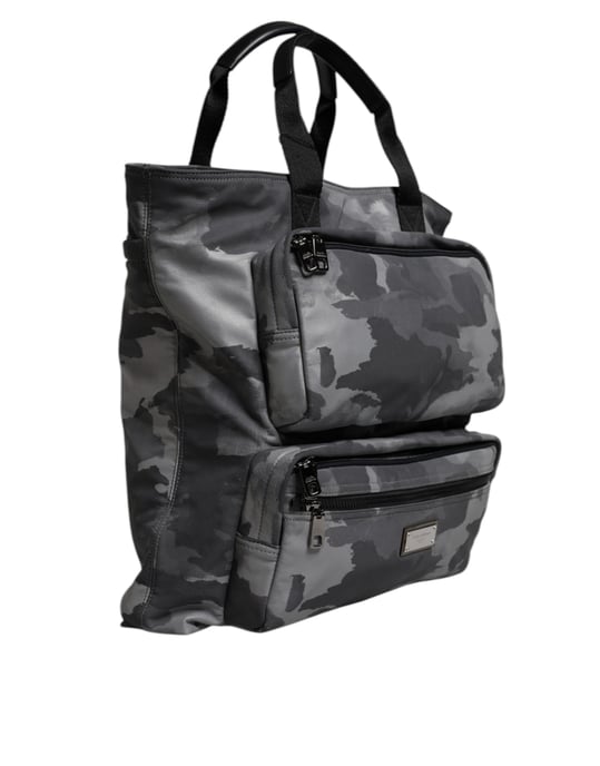 Grau Camouflage Baumwoll-Shopper mit mehreren Fächern - Image 3
