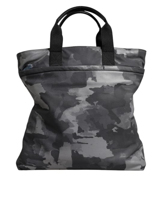 Grau Camouflage Baumwoll-Shopper mit mehreren Fächern - Image 4