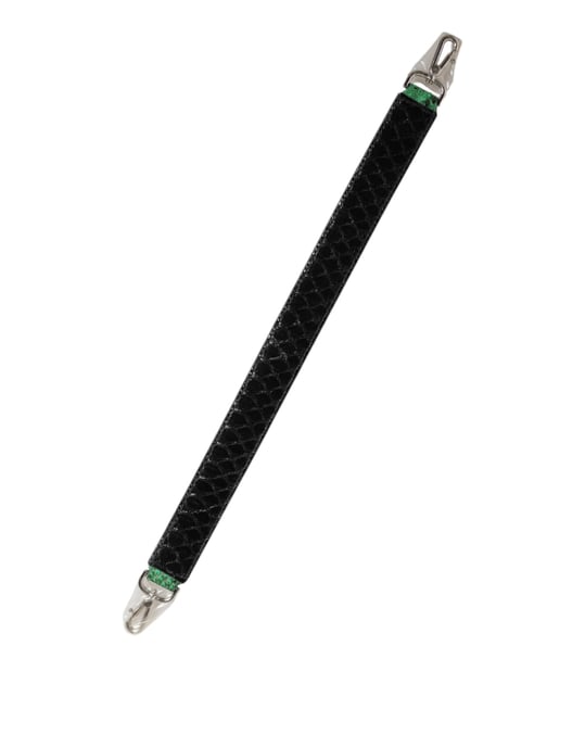 Schwarze grüne exotische Ledertasche mit Schulterriemen - Image 4