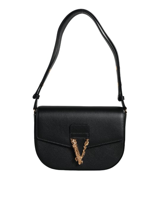 Schwarze granulierte Kalbsleder-Logo-Crossbody-Schultertasche - Image 1
