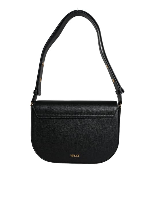 Schwarze granulierte Kalbsleder-Logo-Crossbody-Schultertasche - Image 2