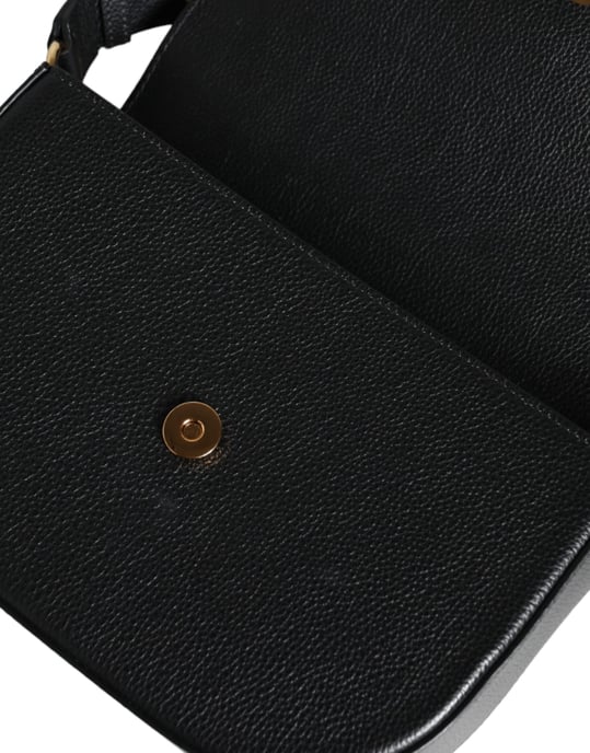 Schwarze granulierte Kalbsleder-Logo-Crossbody-Schultertasche - Image 3
