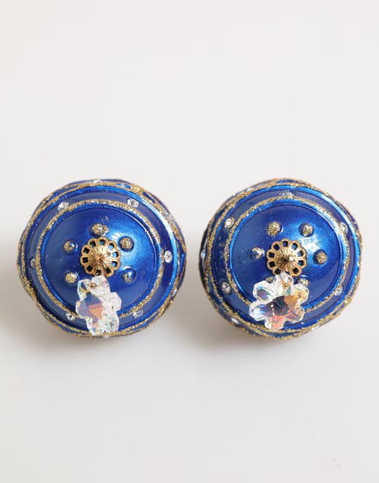 Goldene Messing Blaue Weihnachtsball Kristall Tropfen Clip-On Ohrringe - Image 2