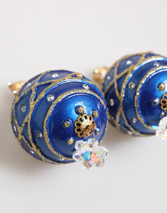 Goldene Messing Blaue Weihnachtsball Kristall Tropfen Clip-On Ohrringe - Image 3