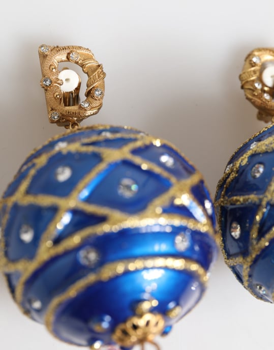 Goldene Messing Blaue Weihnachtsball Kristall Tropfen Clip-On Ohrringe - Image 4