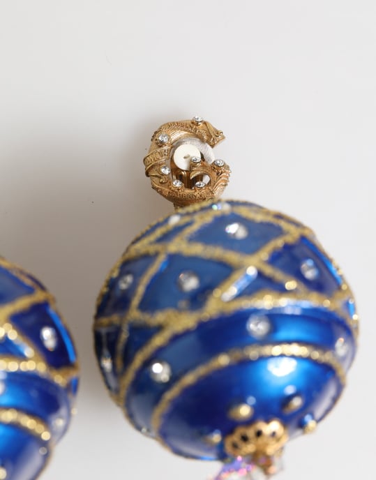 Goldene Messing Blaue Weihnachtsball Kristall Tropfen Clip-On Ohrringe - Image 5