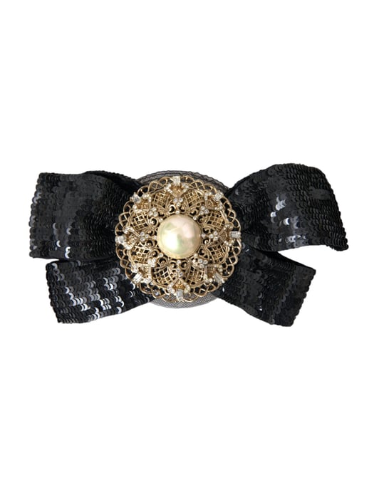 Schwarze Pailletten Perl handgemachte Brosche Haarnadel - Image 1