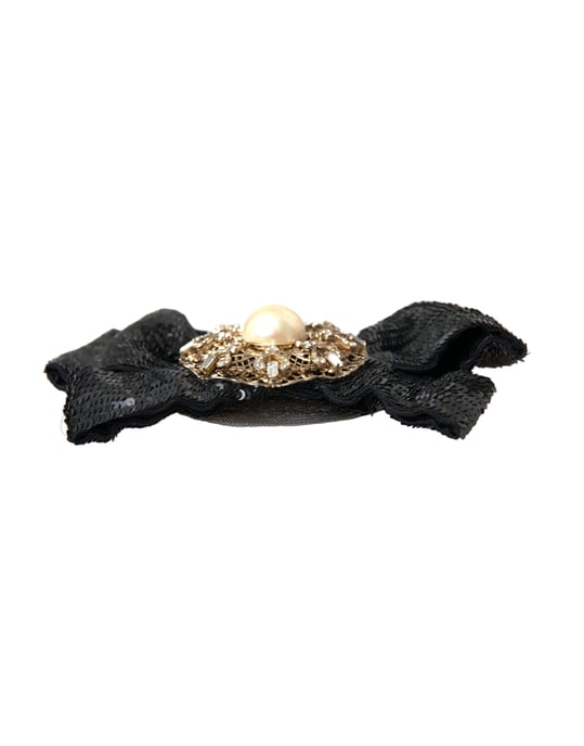Schwarze Pailletten Perl handgemachte Brosche Haarnadel - Image 3