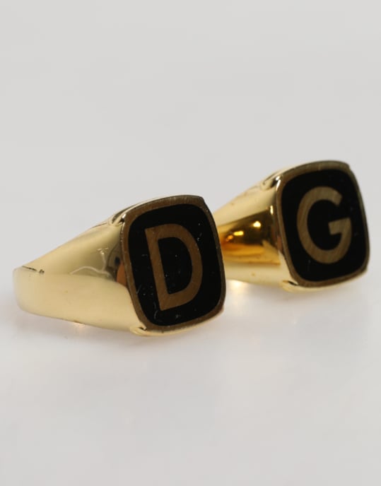 Goldfarbene Echtmessing Schwarze Emaille 'DG' Verstellbare Ringe - Image 2