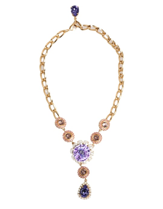 Goldene Messing Kristall Perle Lila Blumen Anhänger Schmuck Halskette - Image 1