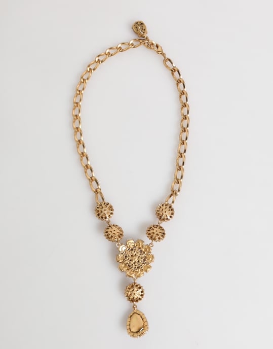 Goldene Messing Kristall Perle Lila Blumen Anhänger Schmuck Halskette - Image 4