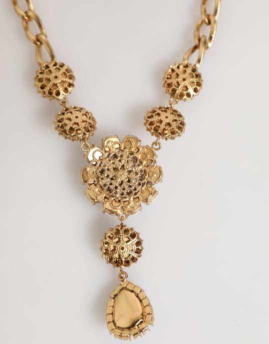 Goldene Messing Kristall Perle Lila Blumen Anhänger Schmuck Halskette - Image 5