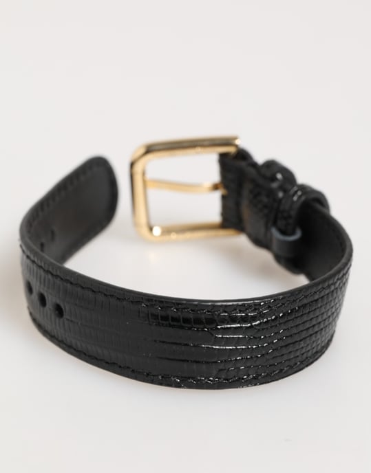 Schwarzes geprägt Lederarmband mit goldener Schnalle - Image 2
