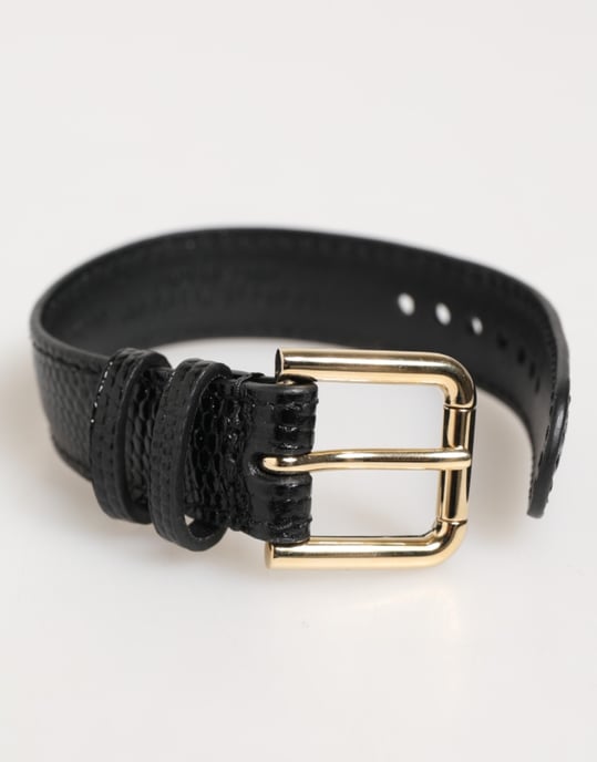 Schwarzes geprägt Lederarmband mit goldener Schnalle - Image 3