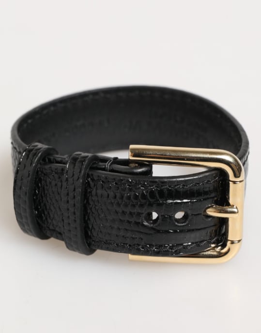 Schwarzes geprägt Lederarmband mit goldener Schnalle - Image 4