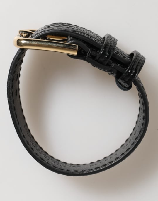 Schwarzes geprägt Lederarmband mit goldener Schnalle - Image 5