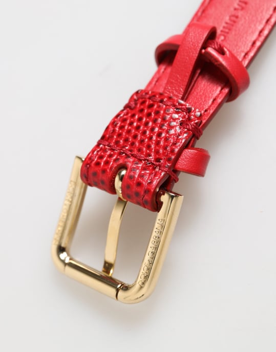 Rotes exotisches Leder Armband mit goldfarbener Metallschließe für Damen - Image 3