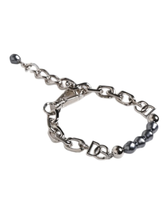 Silberfarbener Kettenarmband mit Lobster-Verschluss und Grauen Perlen - Image 2