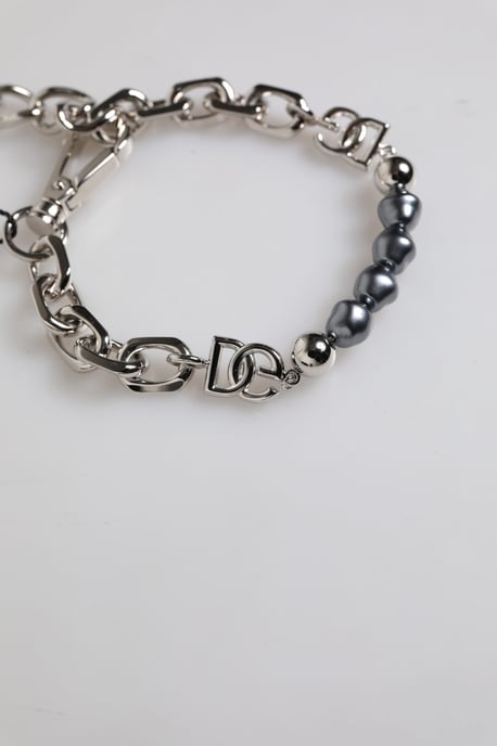 Silberfarbener Kettenarmband mit Lobster-Verschluss und Grauen Perlen - Image 3
