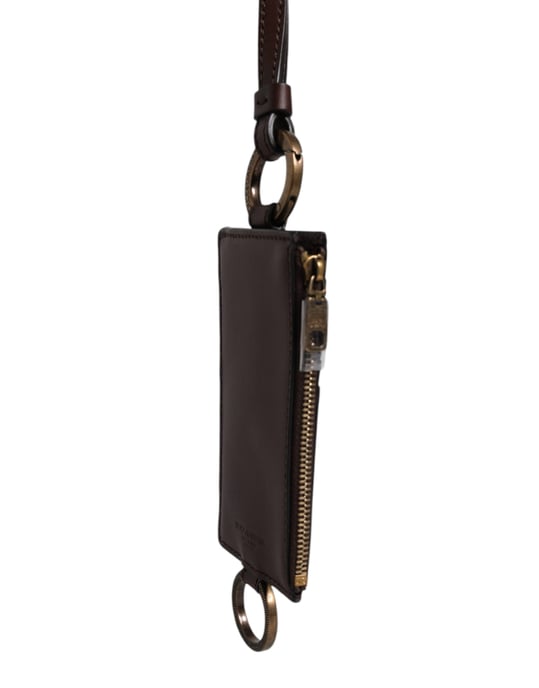 Brauner Kalbsleder-Lanyard-Logokartenhalter Geldbeutel - Image 2