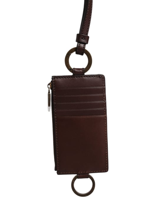 Brauner Kalbsleder-Lanyard-Logokartenhalter Geldbeutel - Image 3