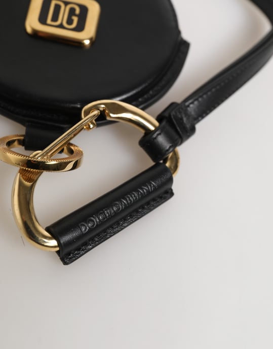 Dolce & Gabbana Runde Leder Münzgeldbörse mit DG-Logo und Lanyard - Schwarz - Image 3