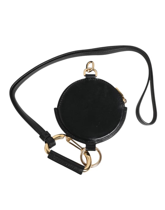 Dolce & Gabbana Runde Leder Münzgeldbörse mit DG-Logo und Lanyard - Schwarz - Image 4