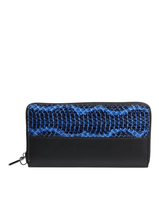 Schwarze Blaue Exotische Leder Prägung Continental Geldbörse - Image 4