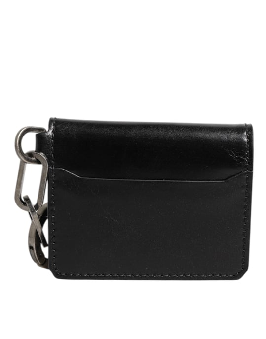 Geldbörse aus schwarzem Leder mit geprägtem Logo, Schlüsselanhänger und Kartenhalter Geldbörse - Image 4