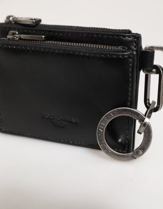 Schwarzes Leder Reißverschluss Kartenhalter Münztasche Schlüsselanhänger Geldbörse - Image 2