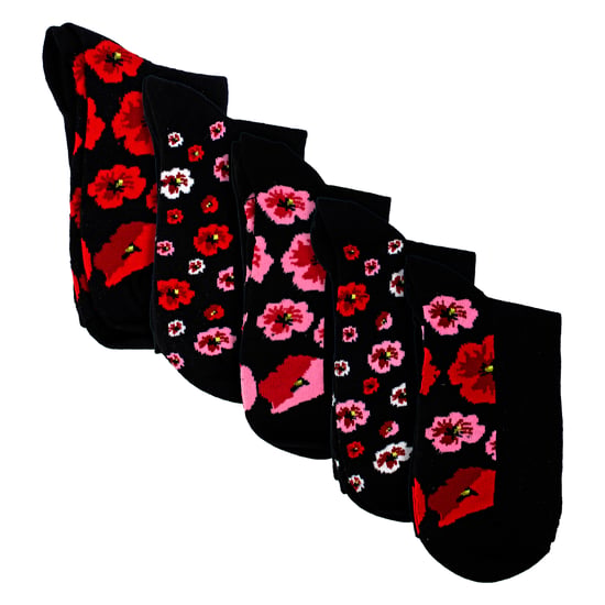 5 Paar Damen Poppy Fußbett Socken - Weiche Baumwollmischung Blumen Alltagsocken - Image 3