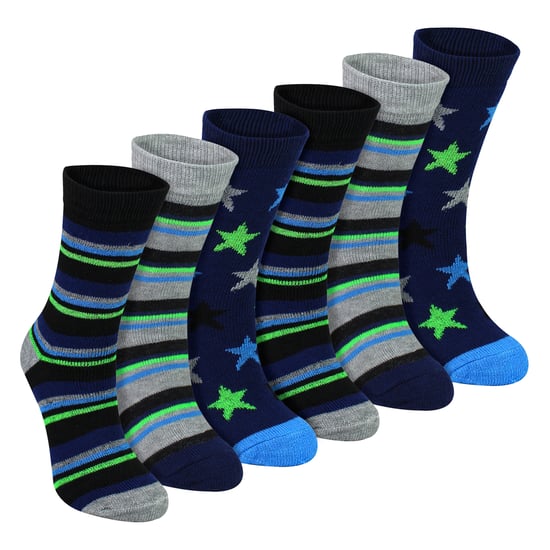 6 Paar Jungen warme Bett-Socken | Streifen- und Sternenmuster atmungsaktive Socken - Image 1