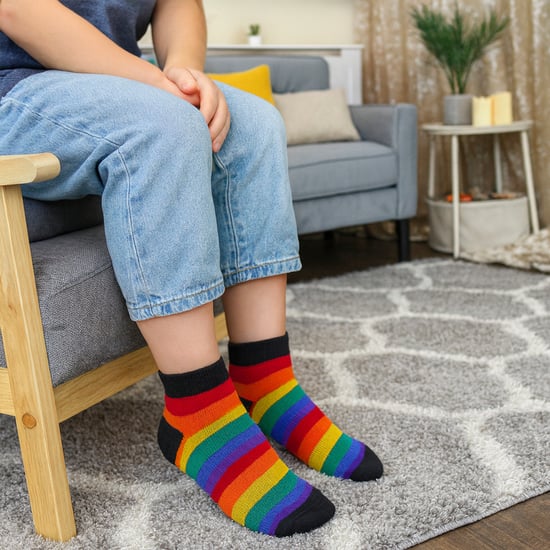 6er Pack Kinder Jungen Mädchen Regenbogen Trainer Baumwollsocken Bunte Streifen Socken - Image 3