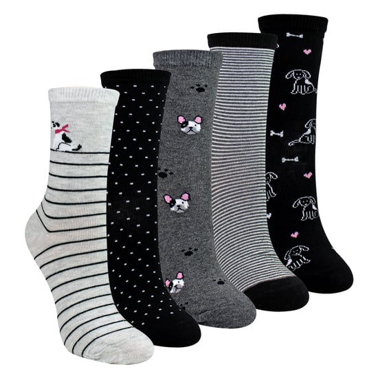 5 Paar Damen Socken mit Hundemuster - Weiche Baumwollsocken mit lustigem Hundedesign - Image 1