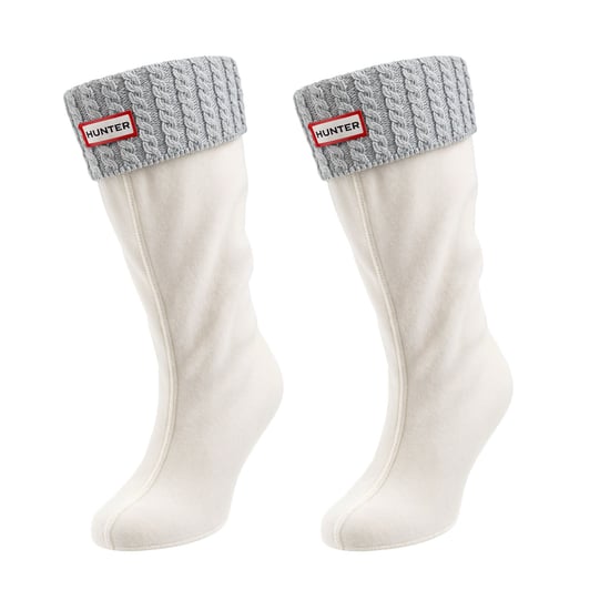 Hunter Mini Cable Hohe Socken in Weiß/Grau - Image 1