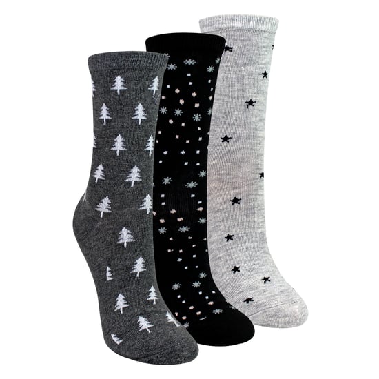 3 Paar Damen Socken mit Sterne- und Baum-Muster - Weiche, baumwollreiche Alltagssocken - Image 1