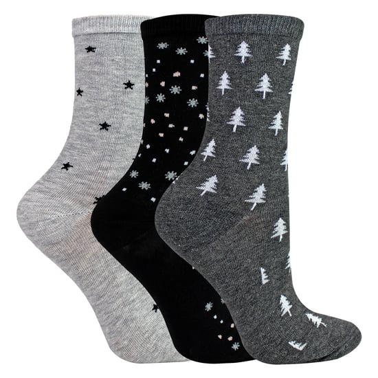 3 Paar Damen Socken mit Sterne- und Baum-Muster - Weiche, baumwollreiche Alltagssocken - Image 2