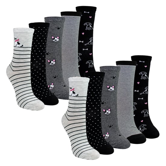 10 Paar Damen Socken mit Hunde-Muster - Weiche Baumwollmischung Socken mit lustigem Hundedesign - Image 1