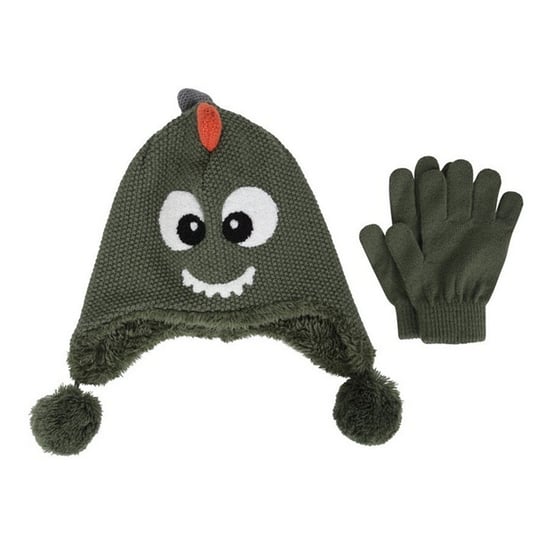 Mountain Warehouse - Hut- und Handschuh-Set für Kinder, Kunstfell gefüttert, Drachen-Design (Grün) - Image 1