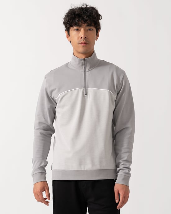 Boss Tracksuit Half Zip Light Pastel Grey - Image 4