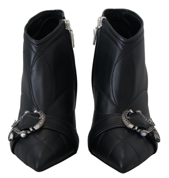 Gestepptes Leder Stiefeletten Schwarze Schnalle Hoher Absatz - Image 2