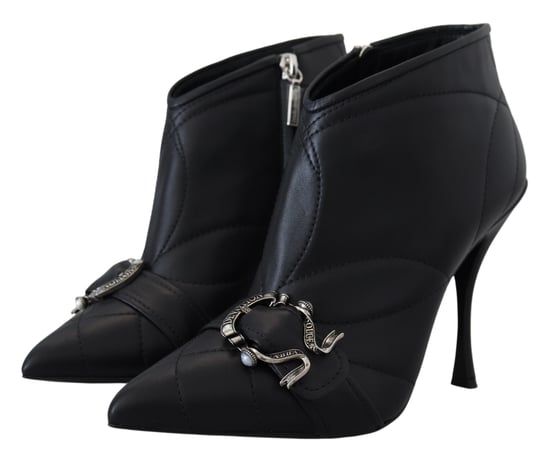 Gestepptes Leder Stiefeletten Schwarze Schnalle Hoher Absatz - Image 3