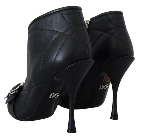 Gestepptes Leder Stiefeletten Schwarze Schnalle Hoher Absatz - Image 4
