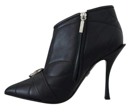 Gestepptes Leder Stiefeletten Schwarze Schnalle Hoher Absatz - Image 5