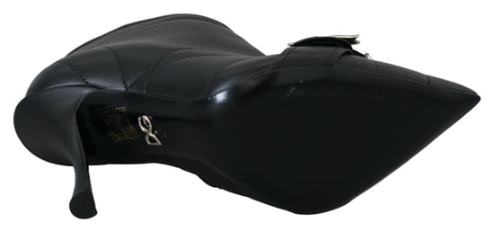 Gestepptes Leder Stiefeletten Schwarze Schnalle Hoher Absatz - Image 6