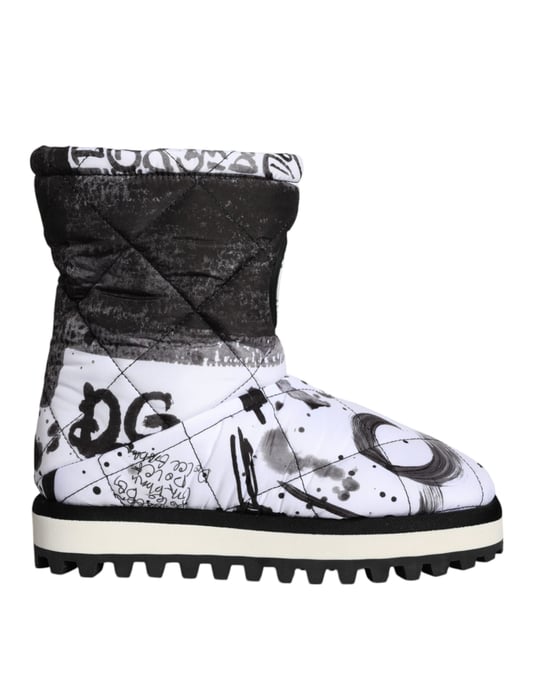 Steppstiefel Schwarz Weiß Graffiti-Print - Image 1